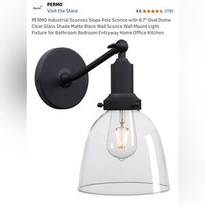 PERMO Matte Black Industrial Wall Sconce with Clear Glass Shade